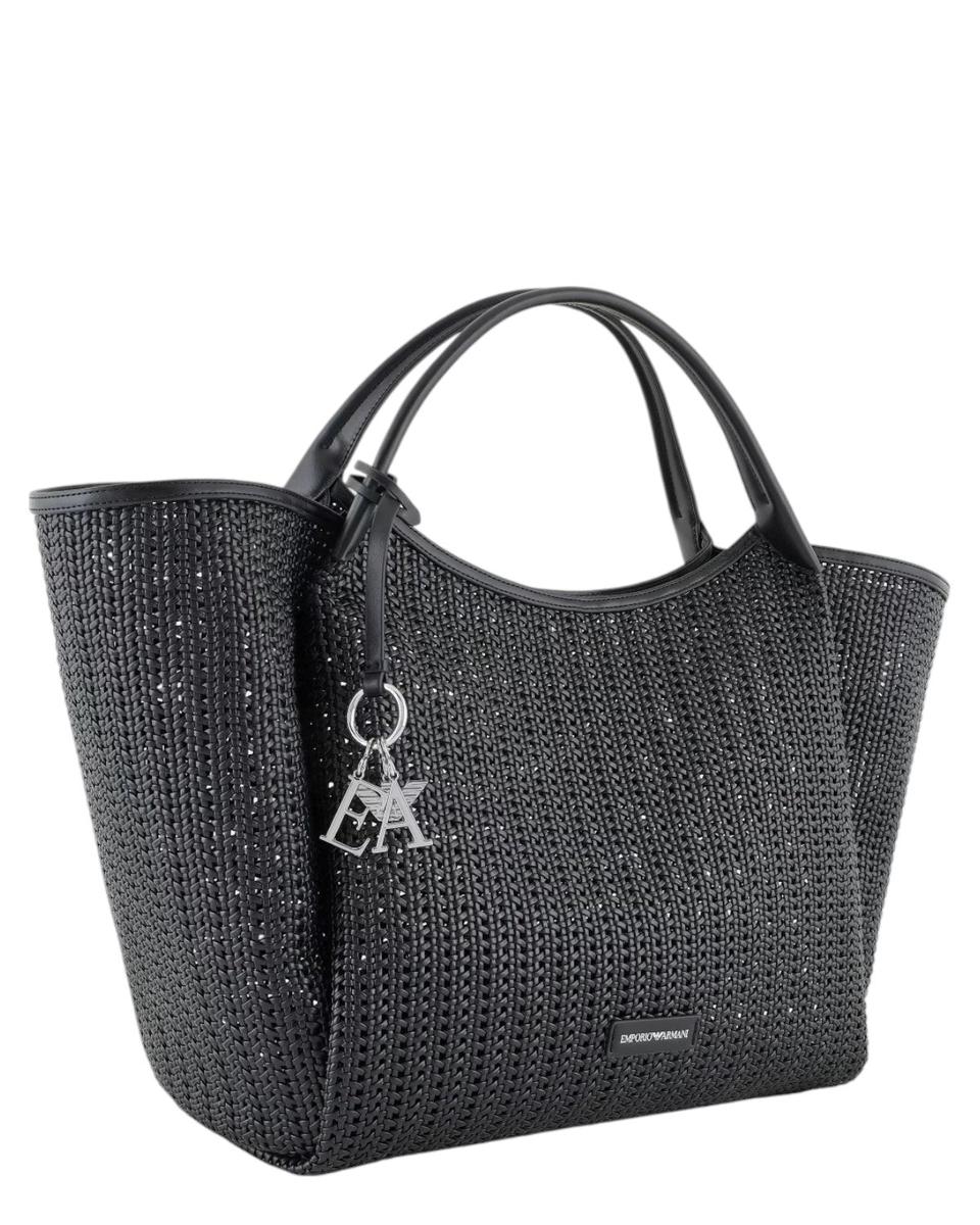 Maxi Shopper Intrecciata Emporio Armani con Charm Logo e Pochette Interna-Emporio Armani-Borse a spalla-Vittorio Citro Boutique