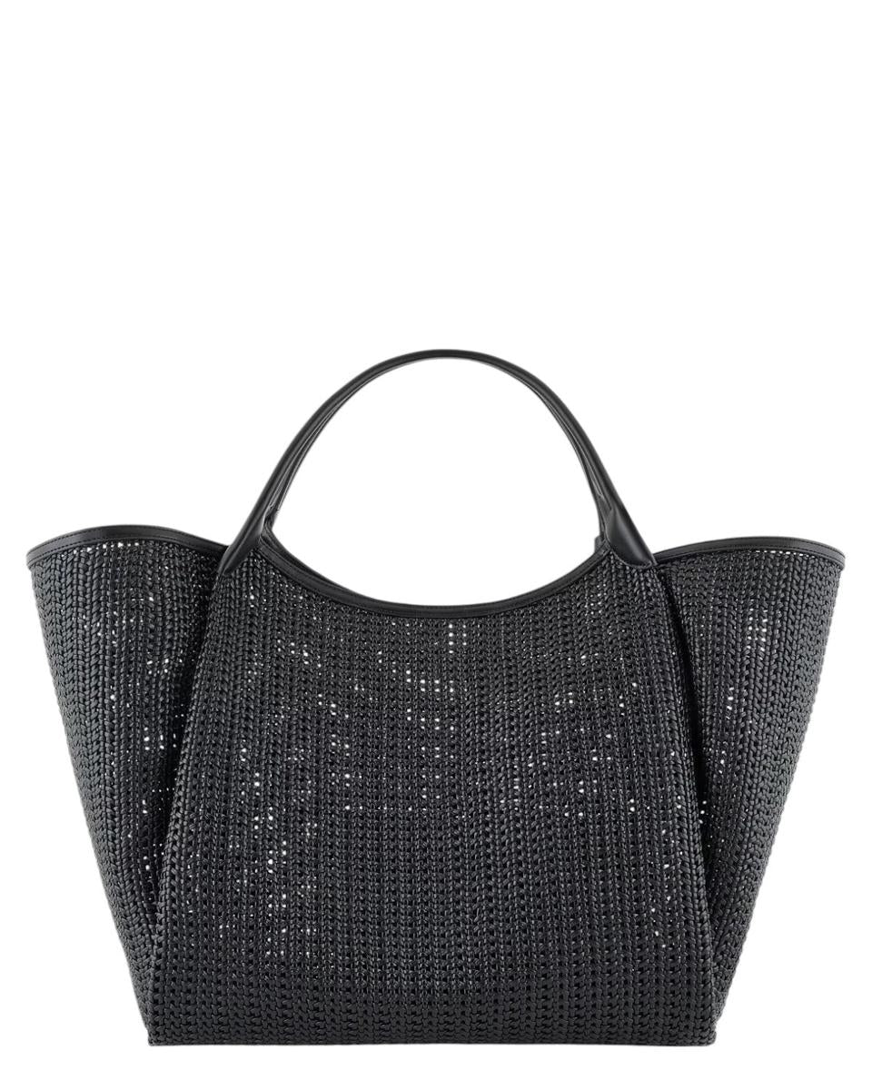 Maxi Shopper Intrecciata Emporio Armani con Charm Logo e Pochette Interna-Emporio Armani-Borse a spalla-Vittorio Citro Boutique