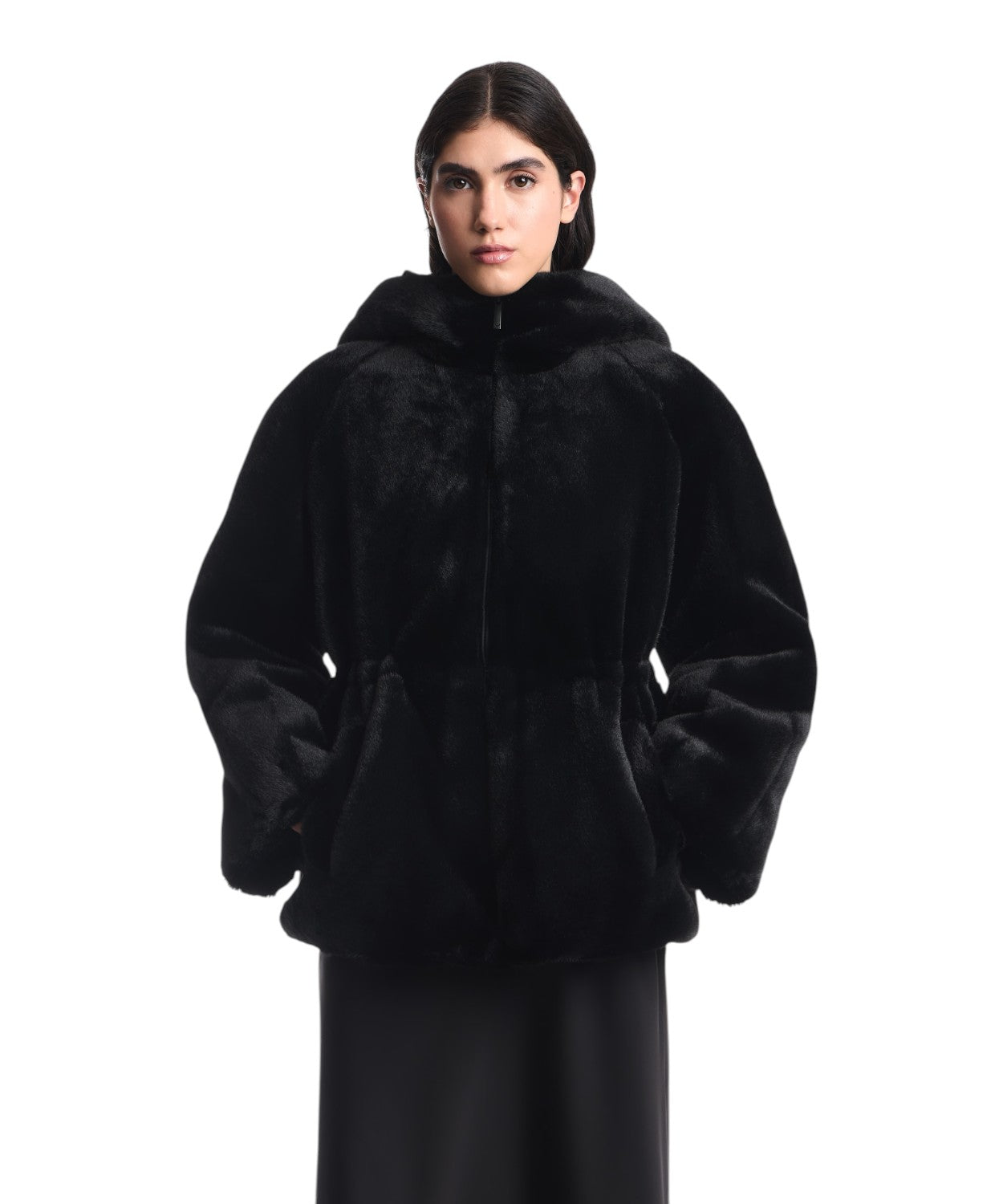 Cappotto Caban Donna in Eco Pelliccia con Cappuccio