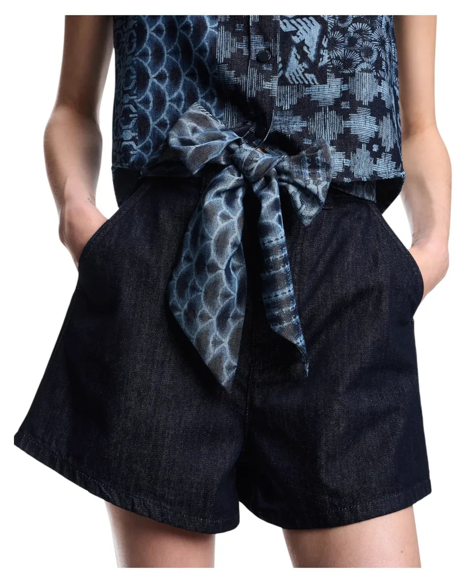 Shorts in Denim a Vita Alta con Fusciacca Stampata J77-Emporio Armani-Shorts-Vittorio Citro Boutique