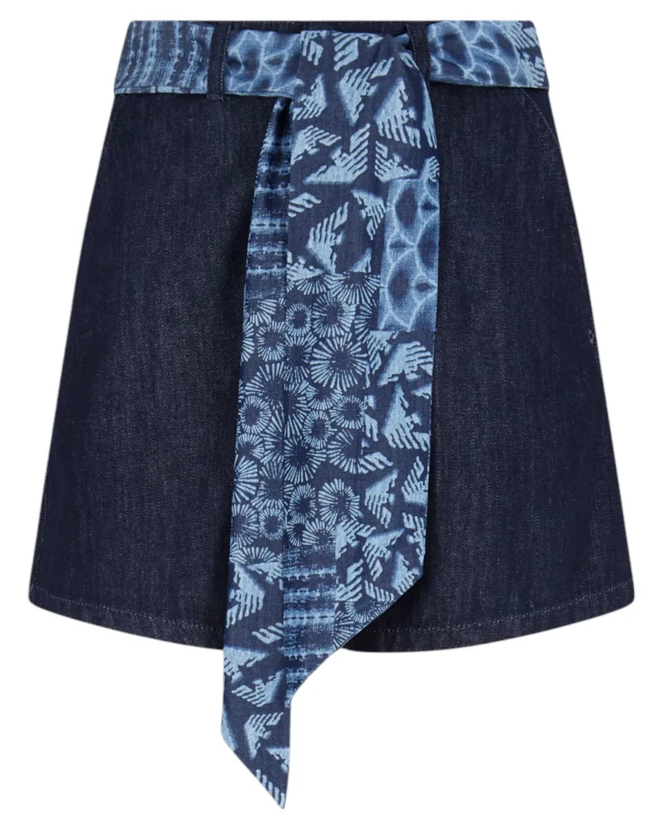 Shorts in Denim a Vita Alta con Fusciacca Stampata J77-Emporio Armani-Shorts-Vittorio Citro Boutique