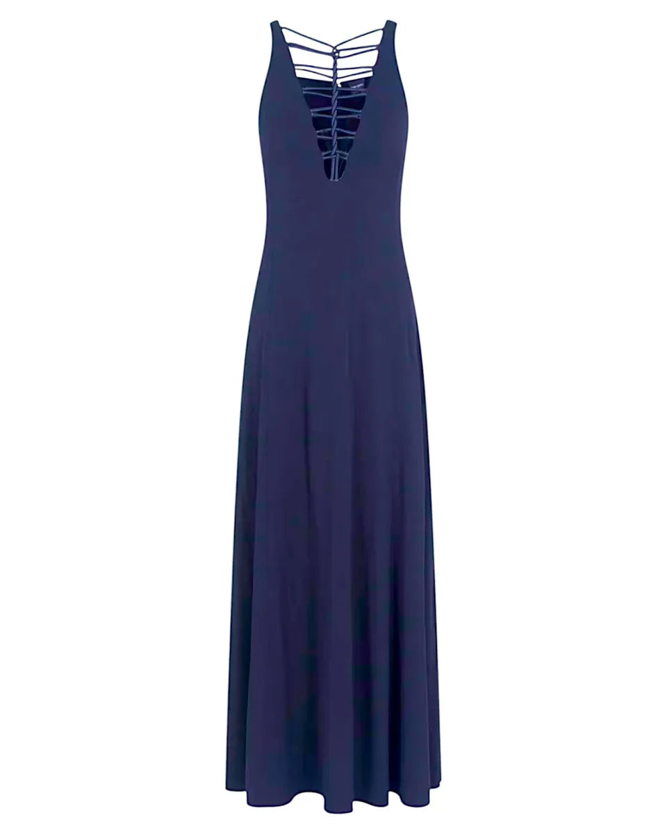 Abito Lungo in Viscosa con Fodera e Dettaglio Cordoncino-Emporio Armani-Abiti-Vittorio Citro Boutique