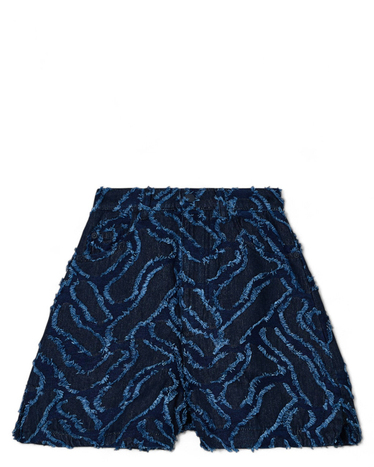 Shorts in denim jacquard con motivo a rilievo sfrangiato-Emporio Armani-Shorts-Vittorio Citro Boutique