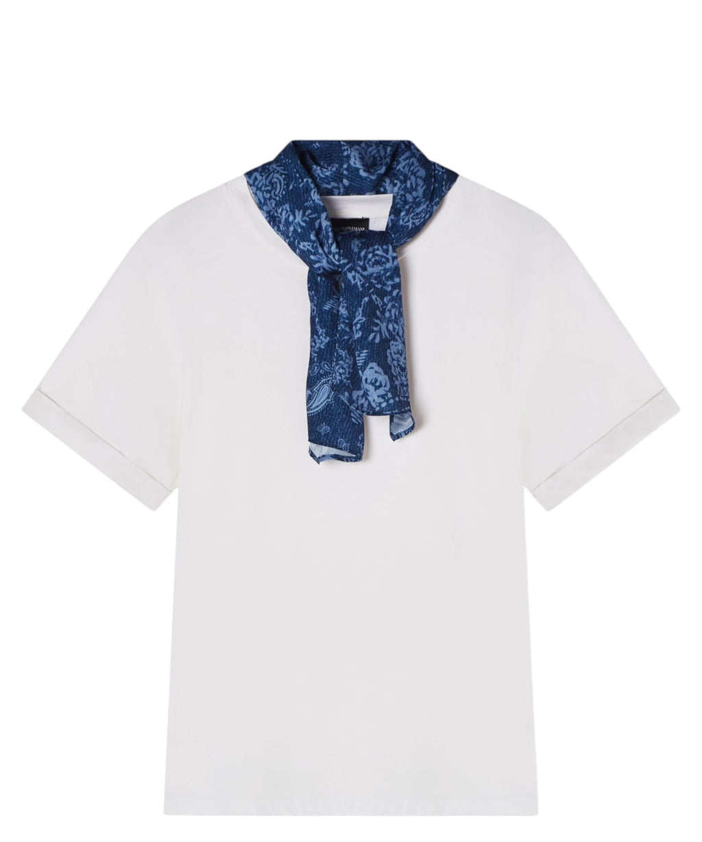 T-shirt femme en coton Pima avec col foulard Paisley