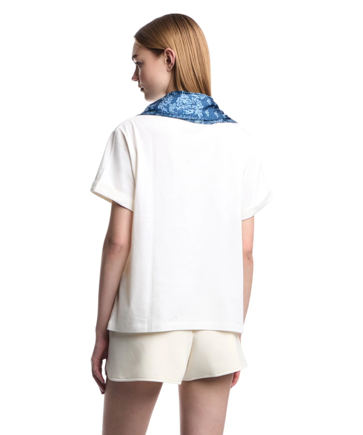 T-Shirt Donna Cotone Pima con Collo Foulard Paisley