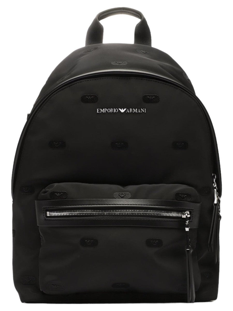 Zaino in nylon riciclato con ricamo timbrini aquila all over Armani Sustainability Values-Emporio Armani-Zaini-Vittorio Citro Boutique