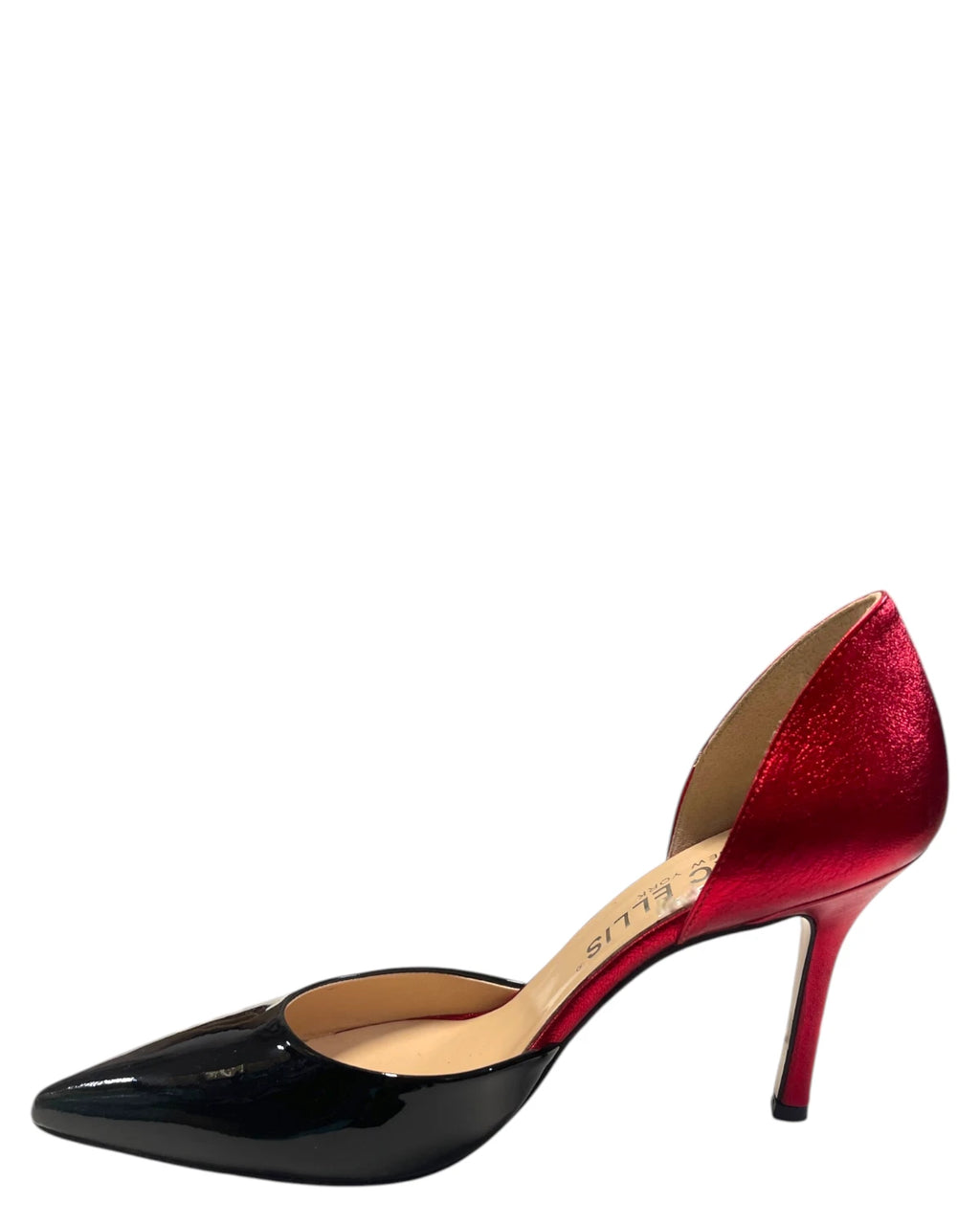 Escarpins femme rouge métallisé et noir à talon haut