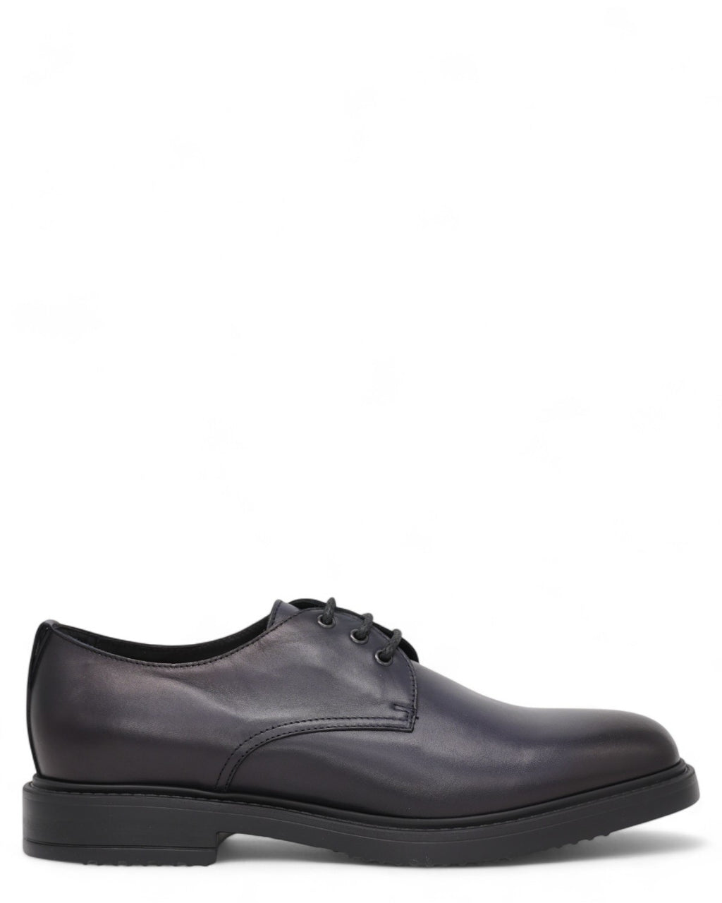 Stringata Derby Pelle Uomo - Classico e Confortevole in pelle nappata nera, profilo laterale elegante con suola in gomma, ideale per look business.