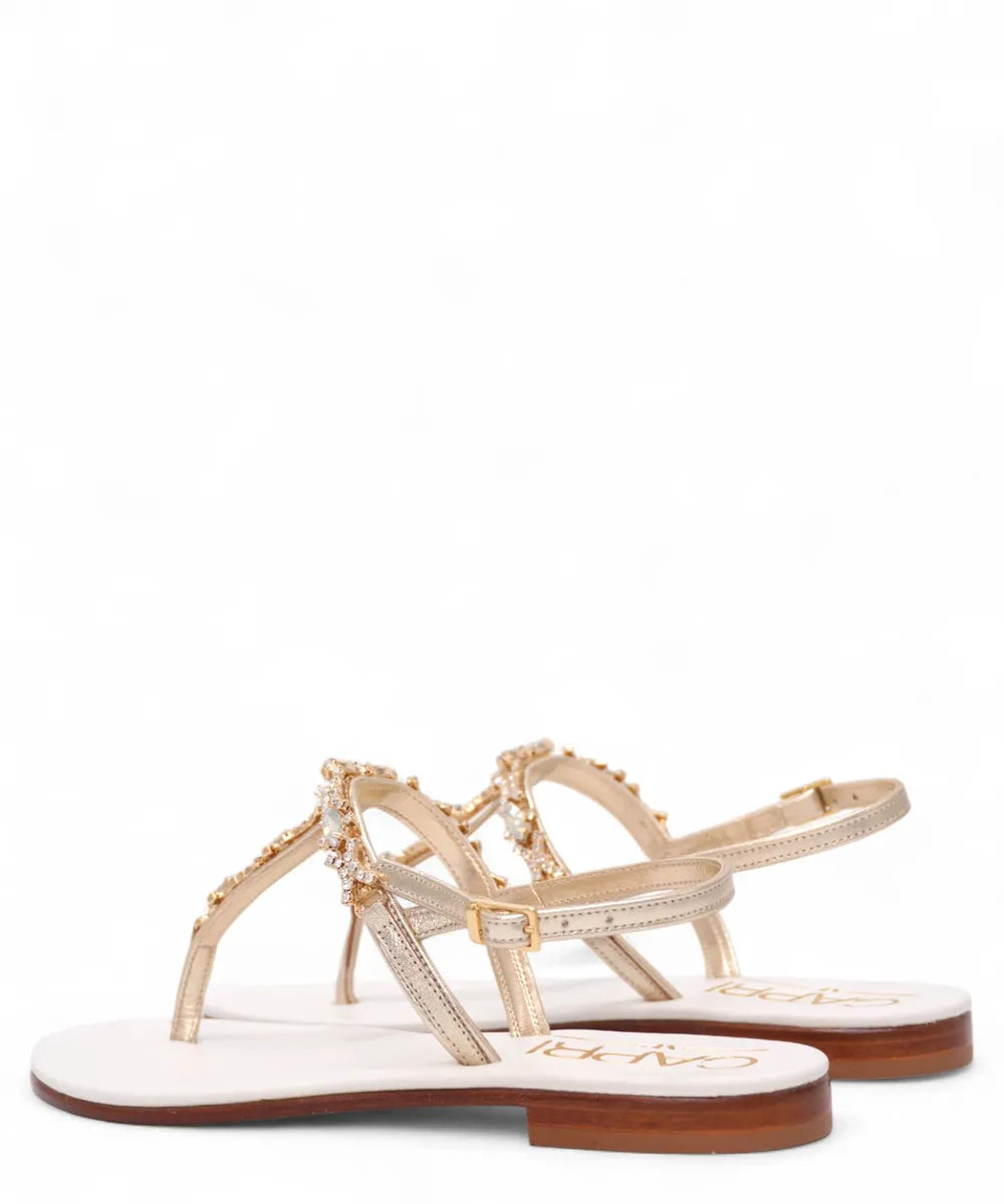 Sandalo Capri Infradito in Pelle Laminata Oro con Gioiello-Capri Vittorio Citro-Sandali-Vittorio Citro Boutique