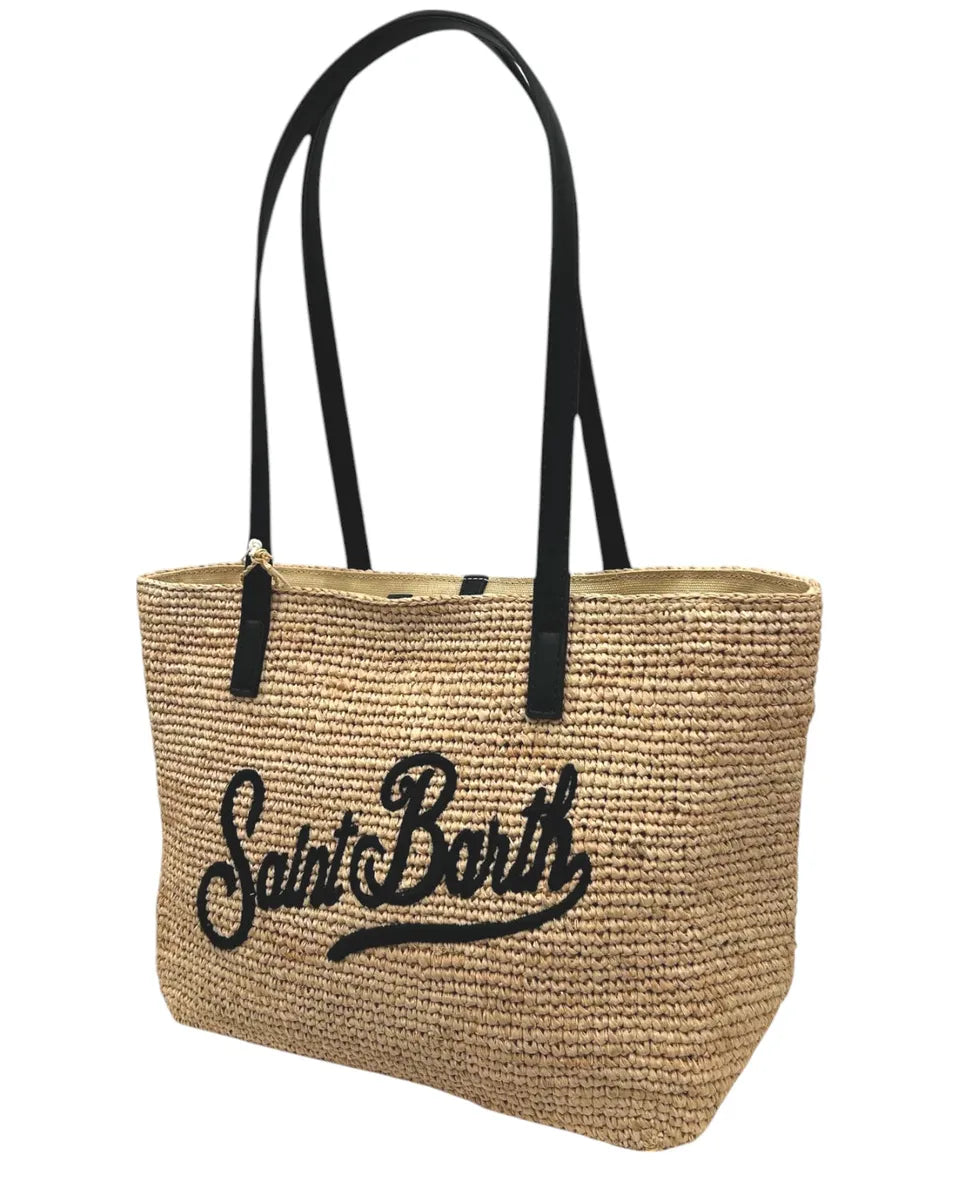 Borsa City Mid in rafia naturale con logo nero ricamato-Mc2 Saint Barth-Borse a spalla-Vittorio Citro Boutique