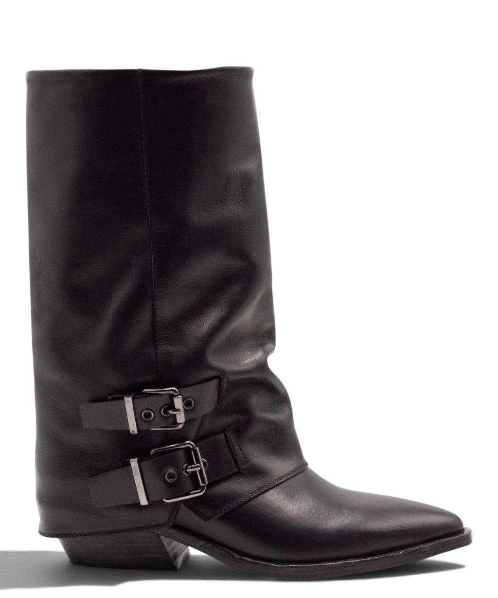 Archyve Stivale biker texano in pelle liscia