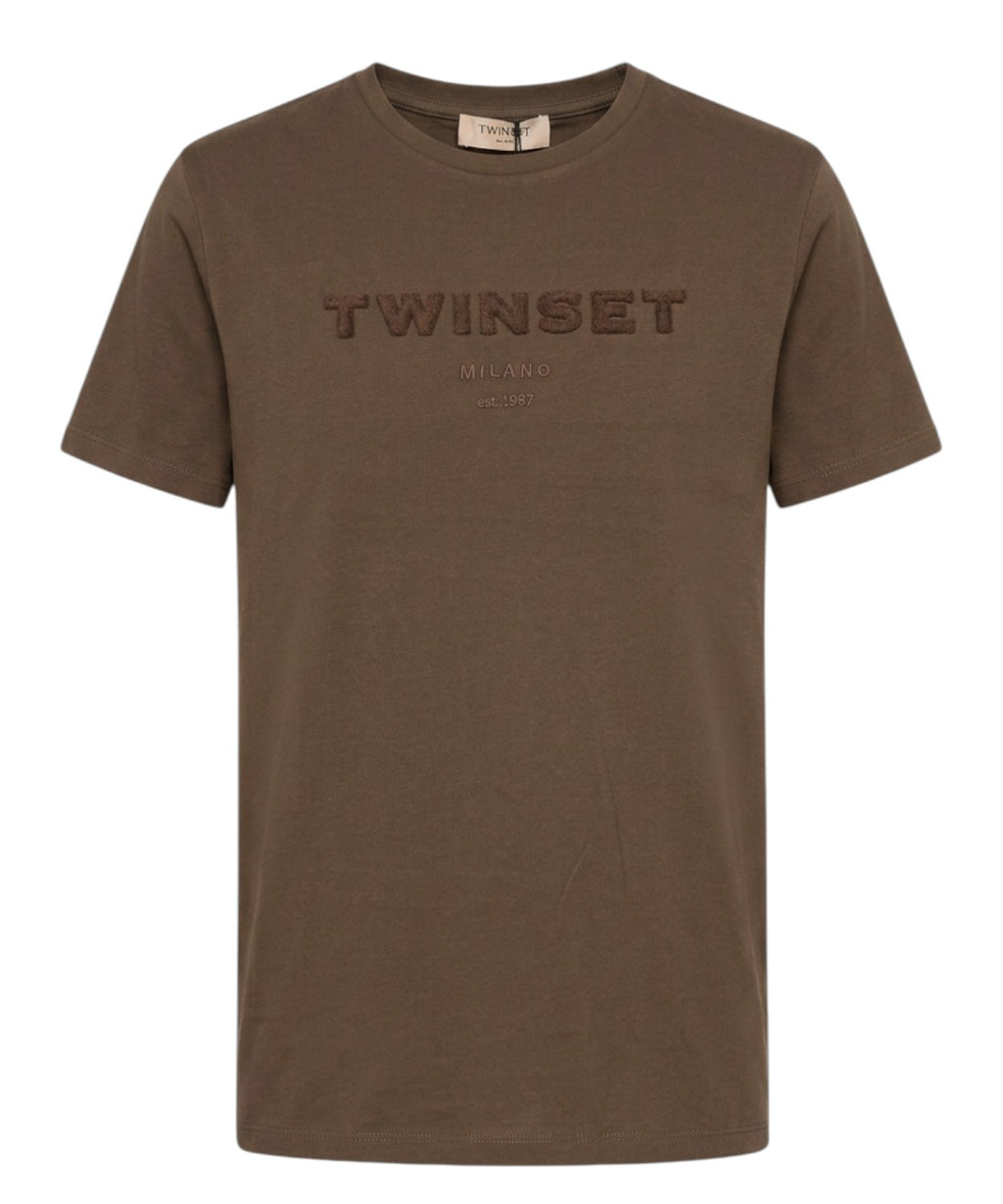 T-Shirt Donna in Cotone con Logo in Rilievo Twinset