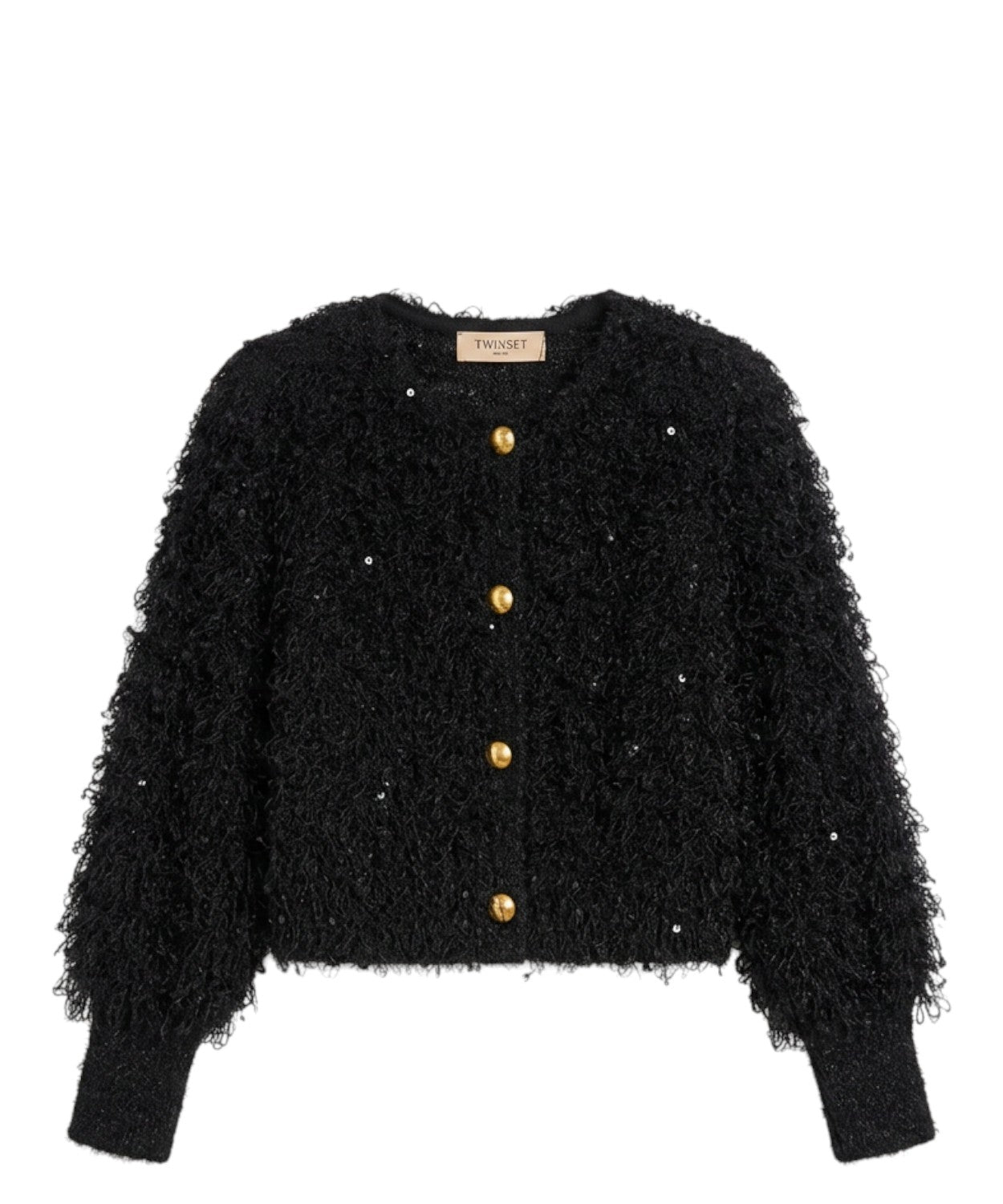 Cardigan Donna con Spalline Imbottite e Filato Similpelo