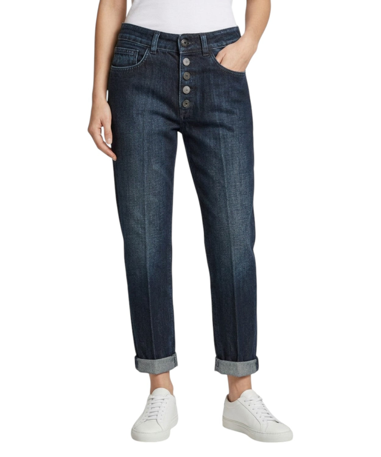 Dondup Koons Jeans Denim Loose Fit avec Boutonnière Bijou