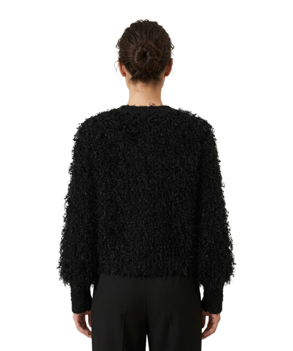 Cardigan Donna con Spalline Imbottite e Filato Similpelo