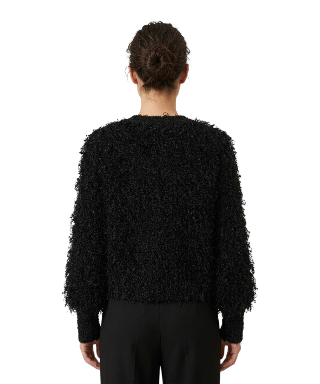 Cardigan Donna con Spalline Imbottite e Filato Similpelo