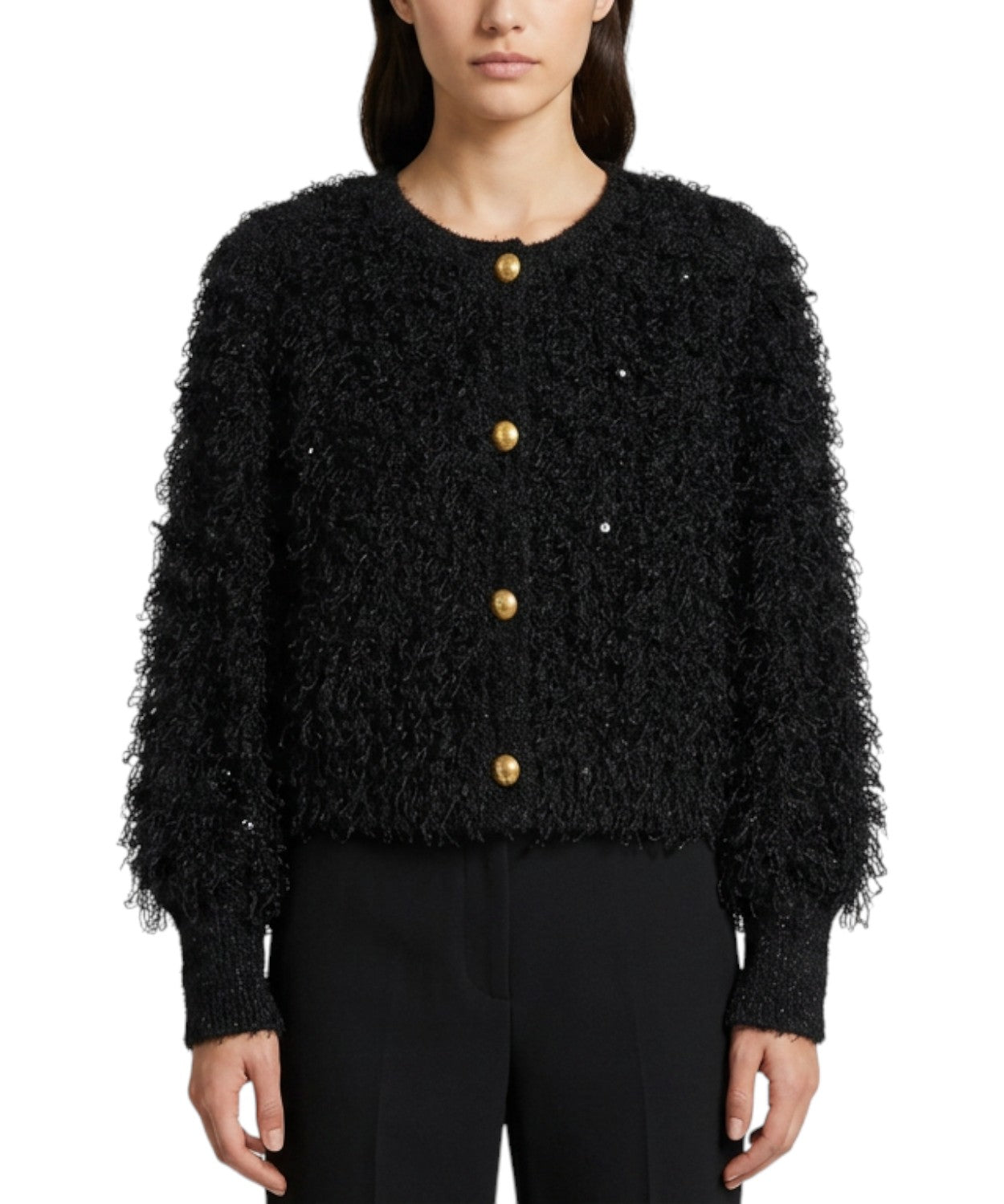 Cardigan Donna con Spalline Imbottite e Filato Similpelo