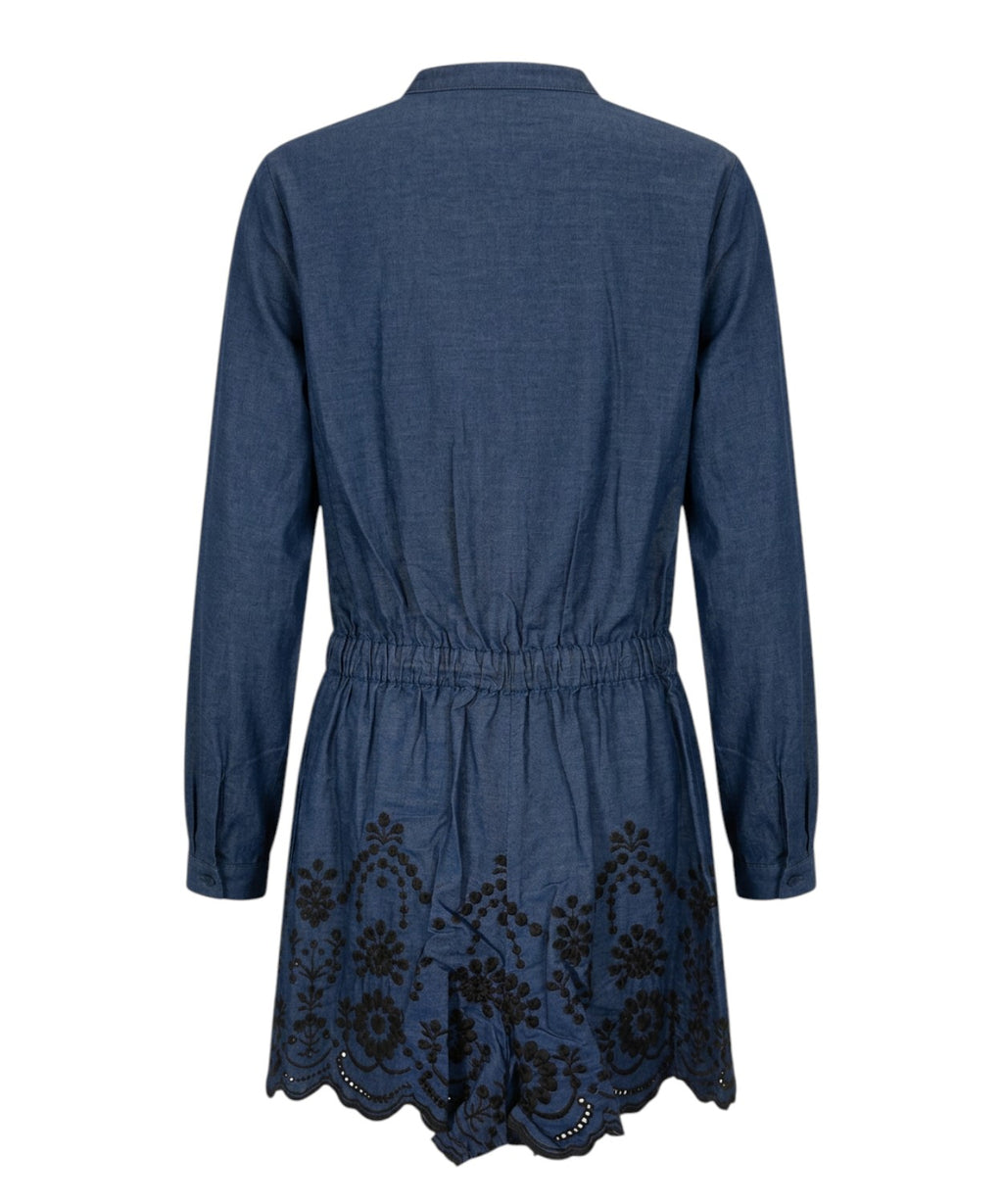 Combinaison short Lenny en denim avec broderies