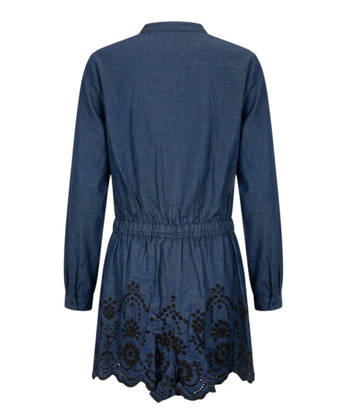 Combinaison short Lenny en denim avec broderies