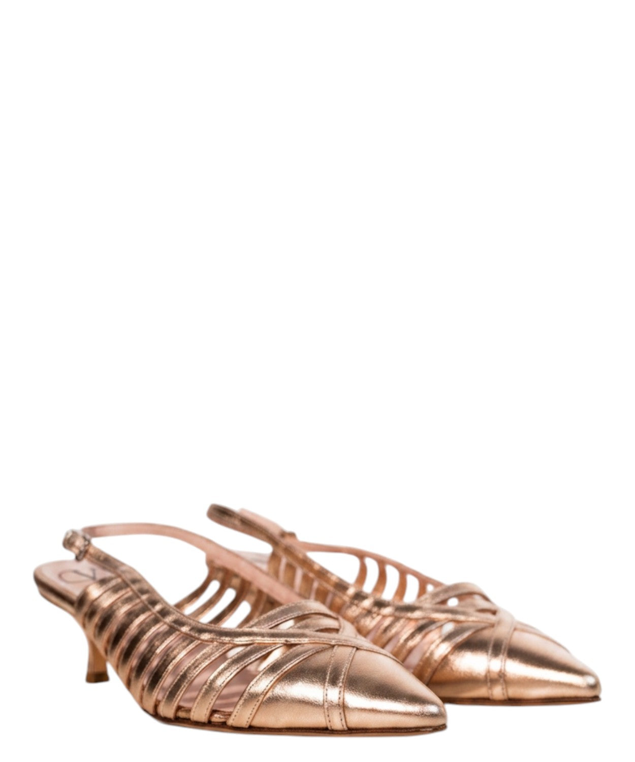 Slingback femme élégant en cuir laminé avec tressage