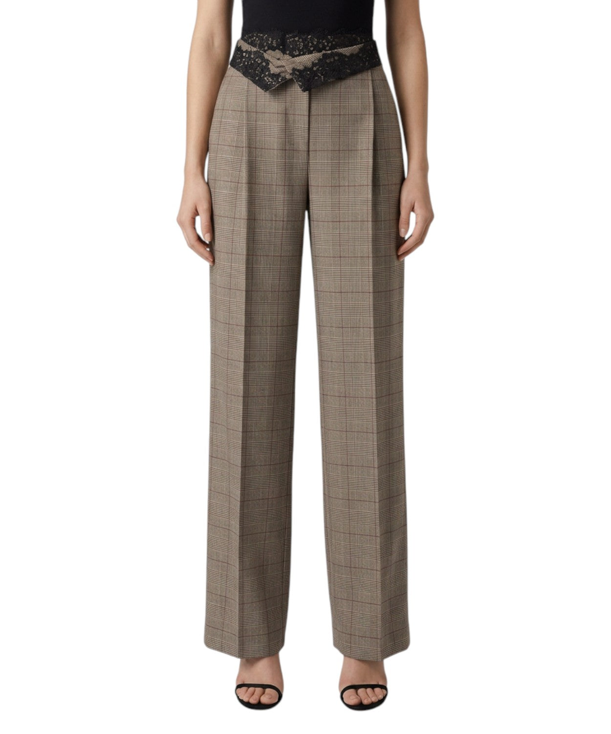 Pantaloni Pinko Plumeria Principe di Galles con Cinturino in Pizzo