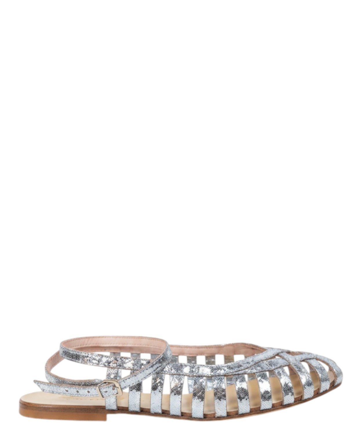 Ballerine femme en cuir laminé avec tressages ajourés