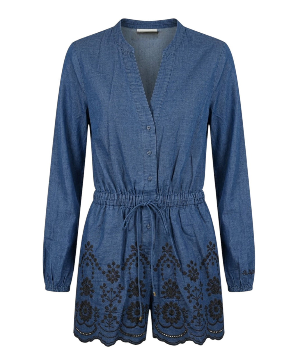 Combinaison short Lenny en denim avec broderies