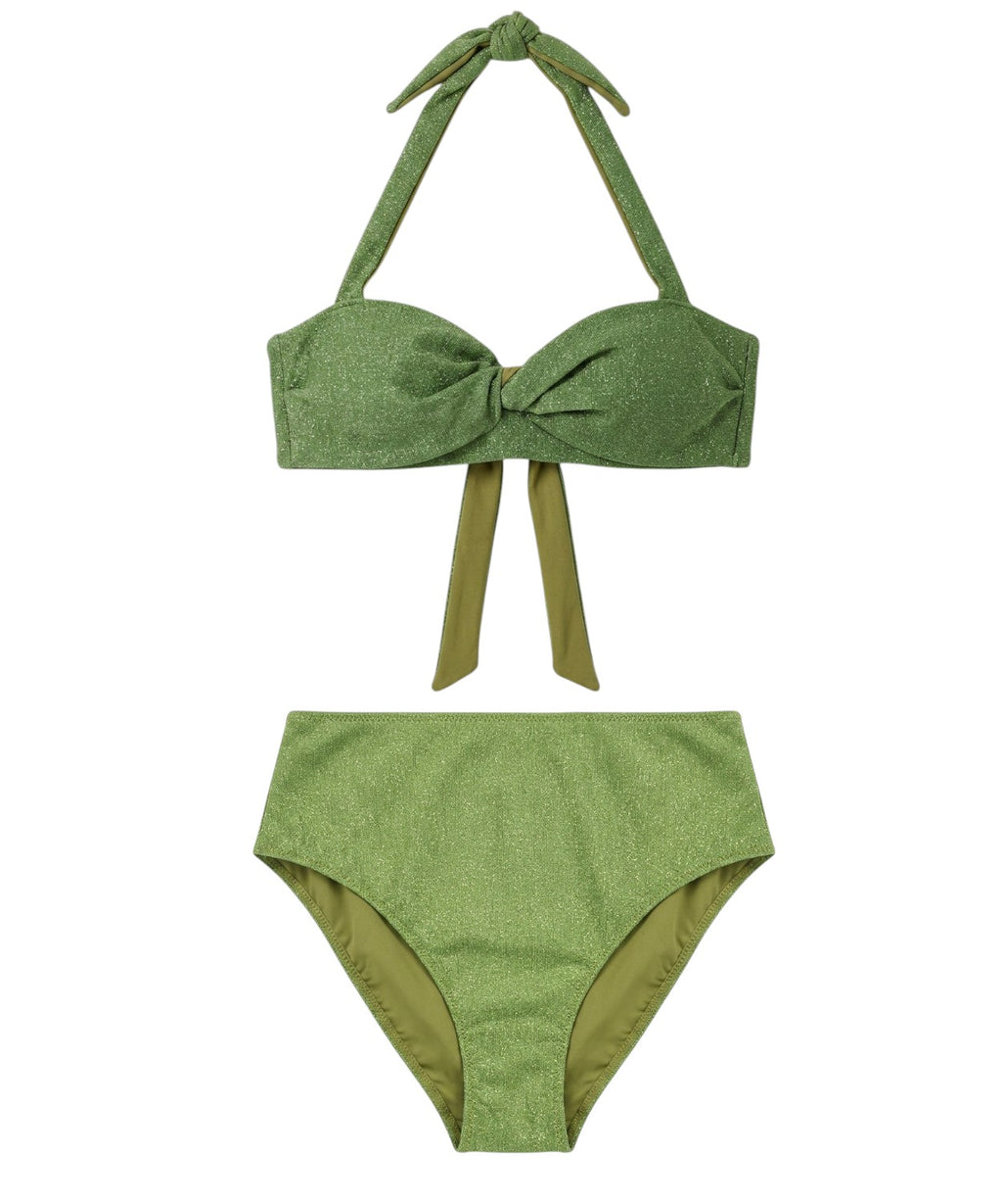 Bikini Lurex femme avec haut noué et taille haute