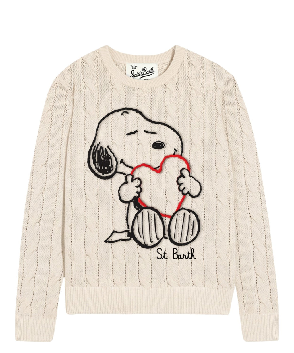 Pull New Queen en laine torsadée avec broderie Snoopy