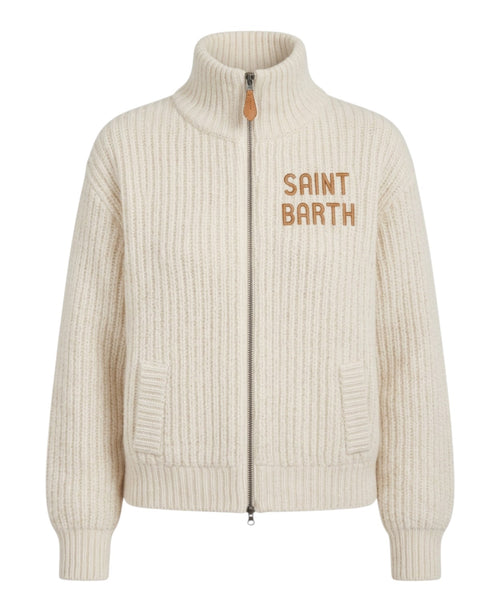 Pull femme Noire à col montant et fermeture zippée avec patch logo