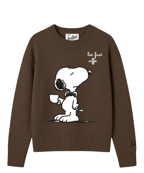 Pull col rond Tessa en mélange de cachemire avec Snoopy en strass