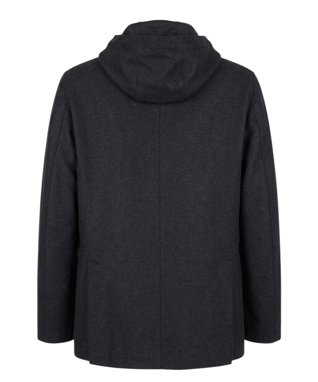 Giacca Uomo Castellino Monopetto in Lana con Zip e Cappuccio