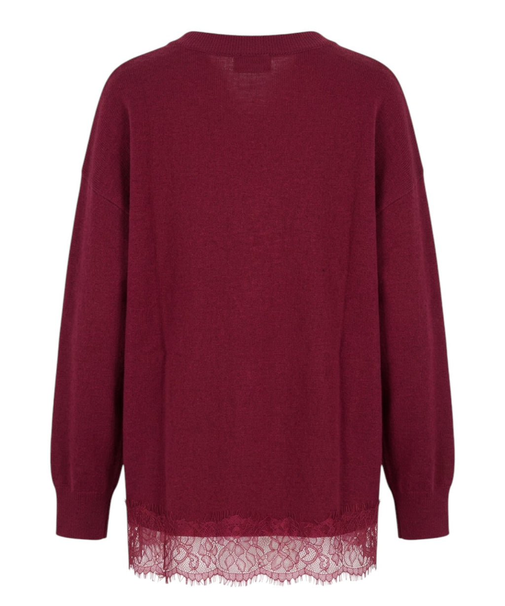 Cardigan Donna Cashmere Scollo a V Dotty con Pizzo