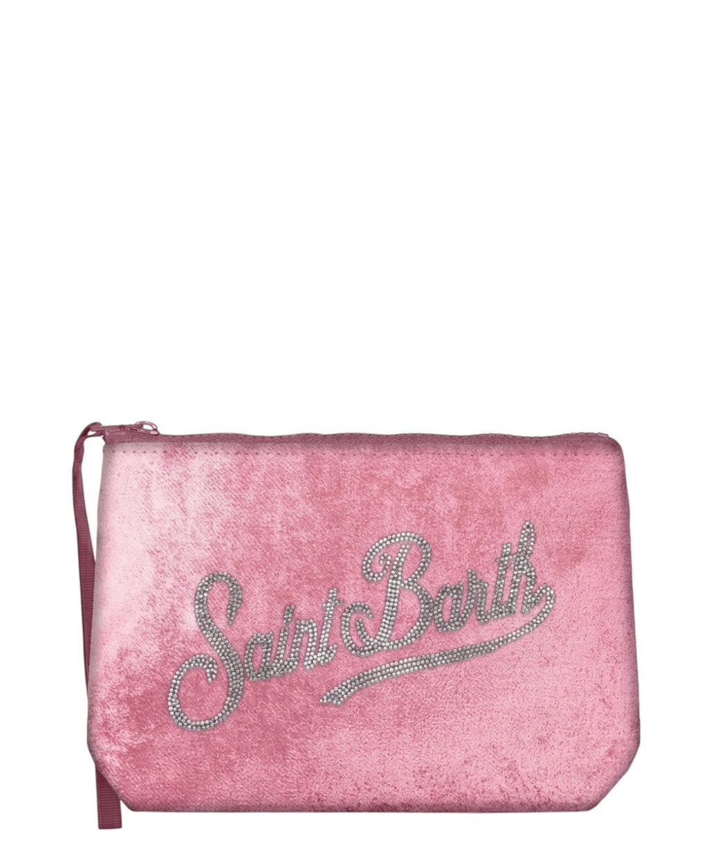 Pochette Aline in velluto con Logo strass