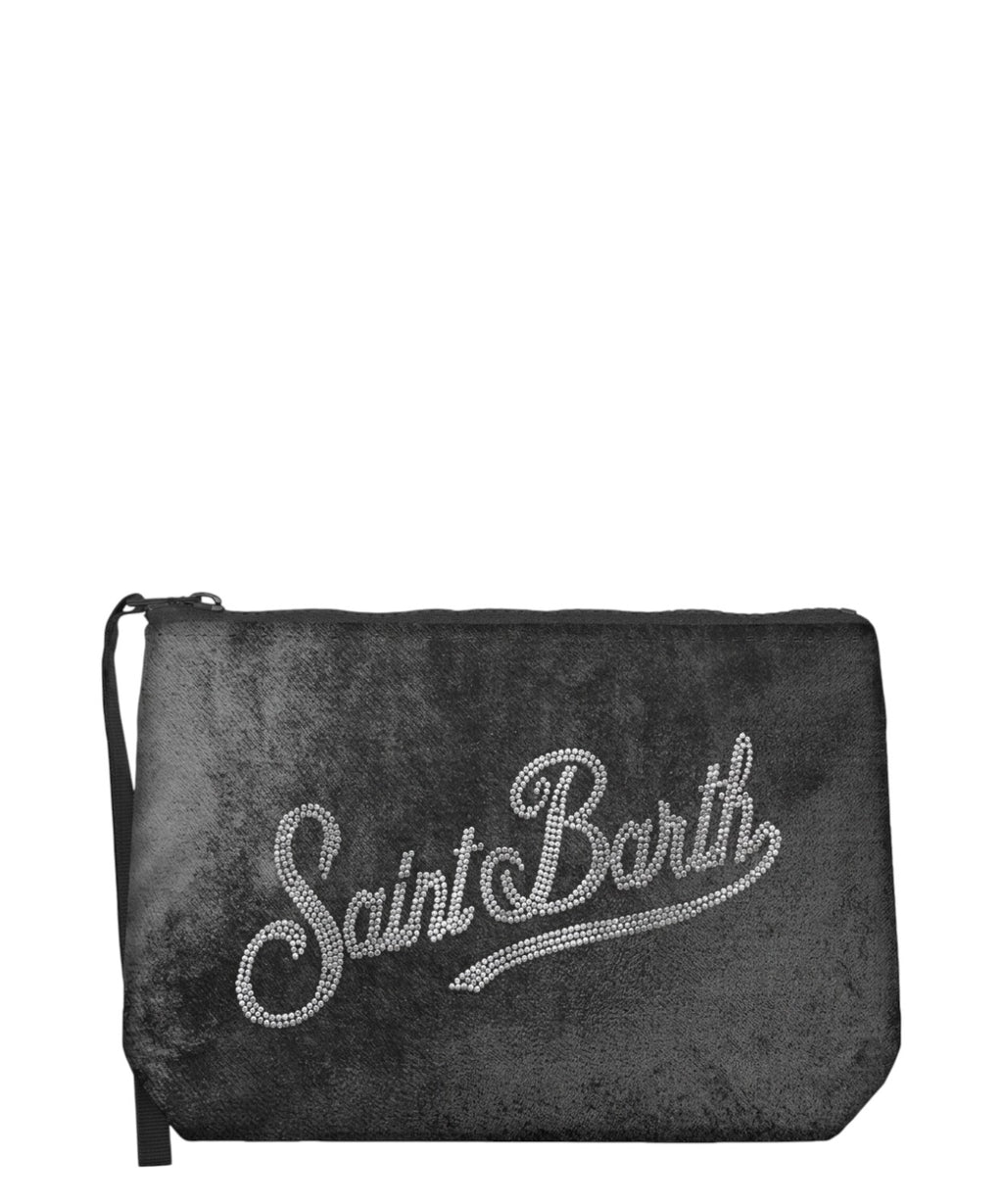 Pochette Aline in Velluto con Logo Strass