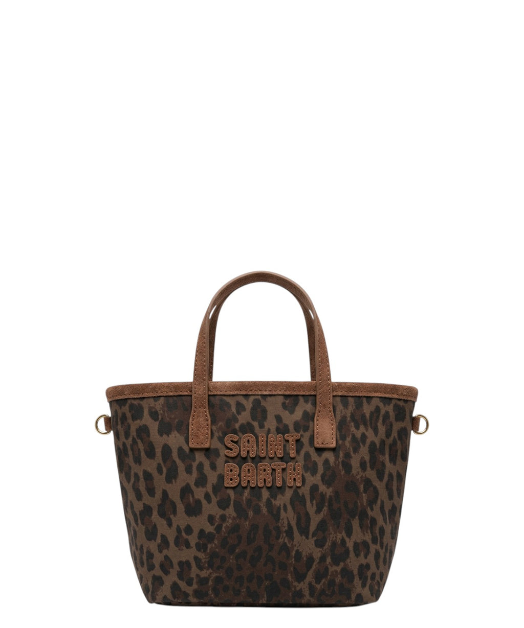 Borsa City Mini Cotone Cerato con Stampa Leopardo