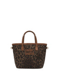 Borsa City Mini Cotone Cerato con Stampa Leopardo
