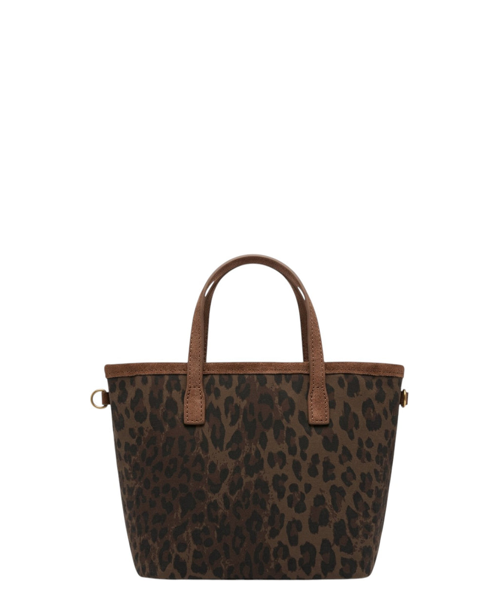 Borsa City Mini Cotone Cerato con Stampa Leopardo