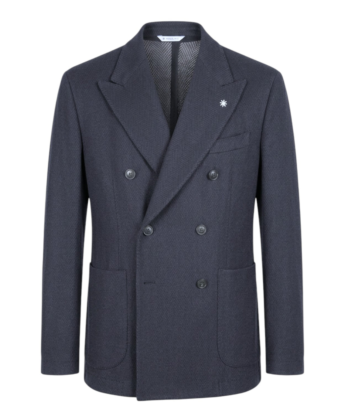 Veste croisée en laine chevronnée avec cachemire
