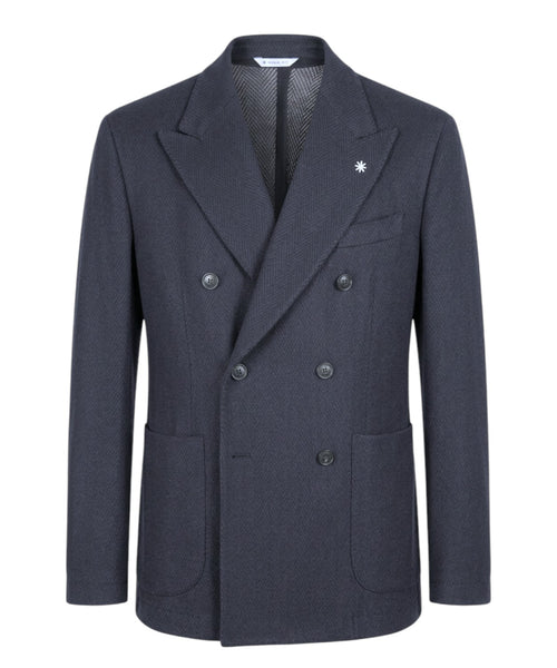 Veste croisée en laine chevronnée avec cachemire