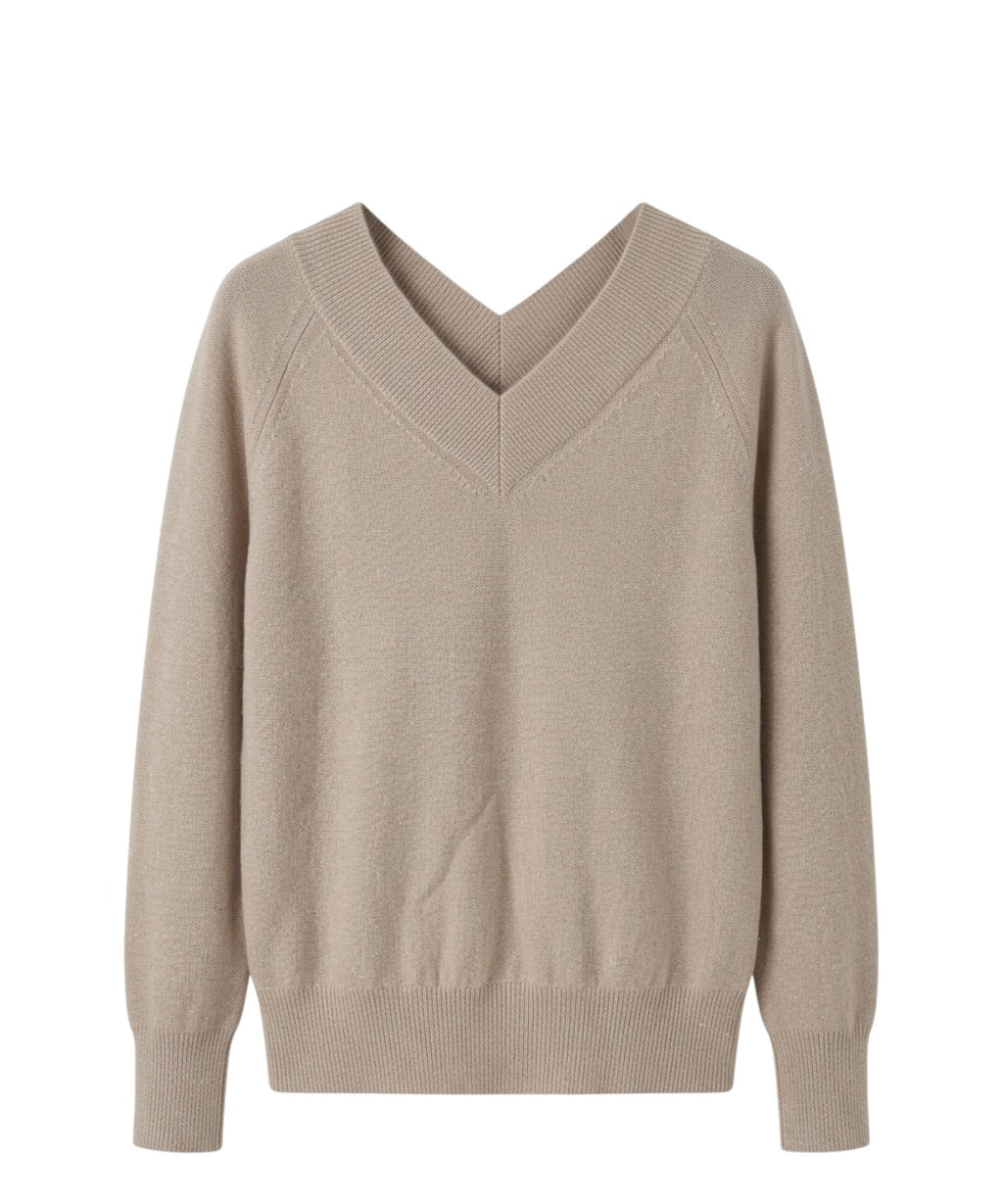 Maglione Marella Doppia in Lana con Scollo a V e Lurex