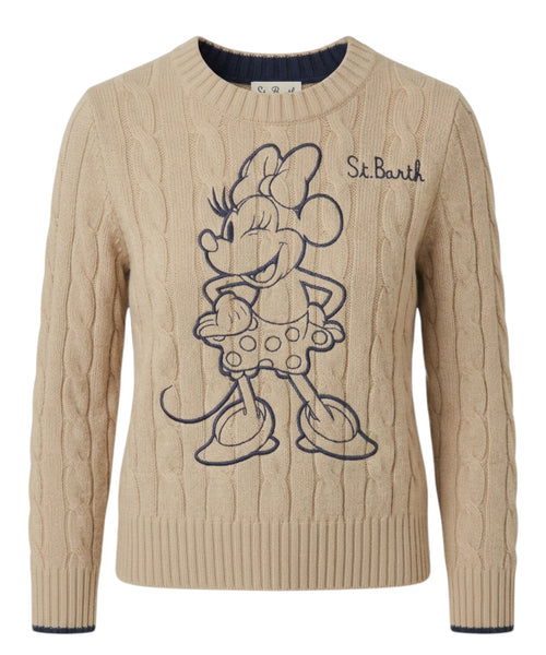 Pull New Queen en laine torsadée avec broderie Minnie