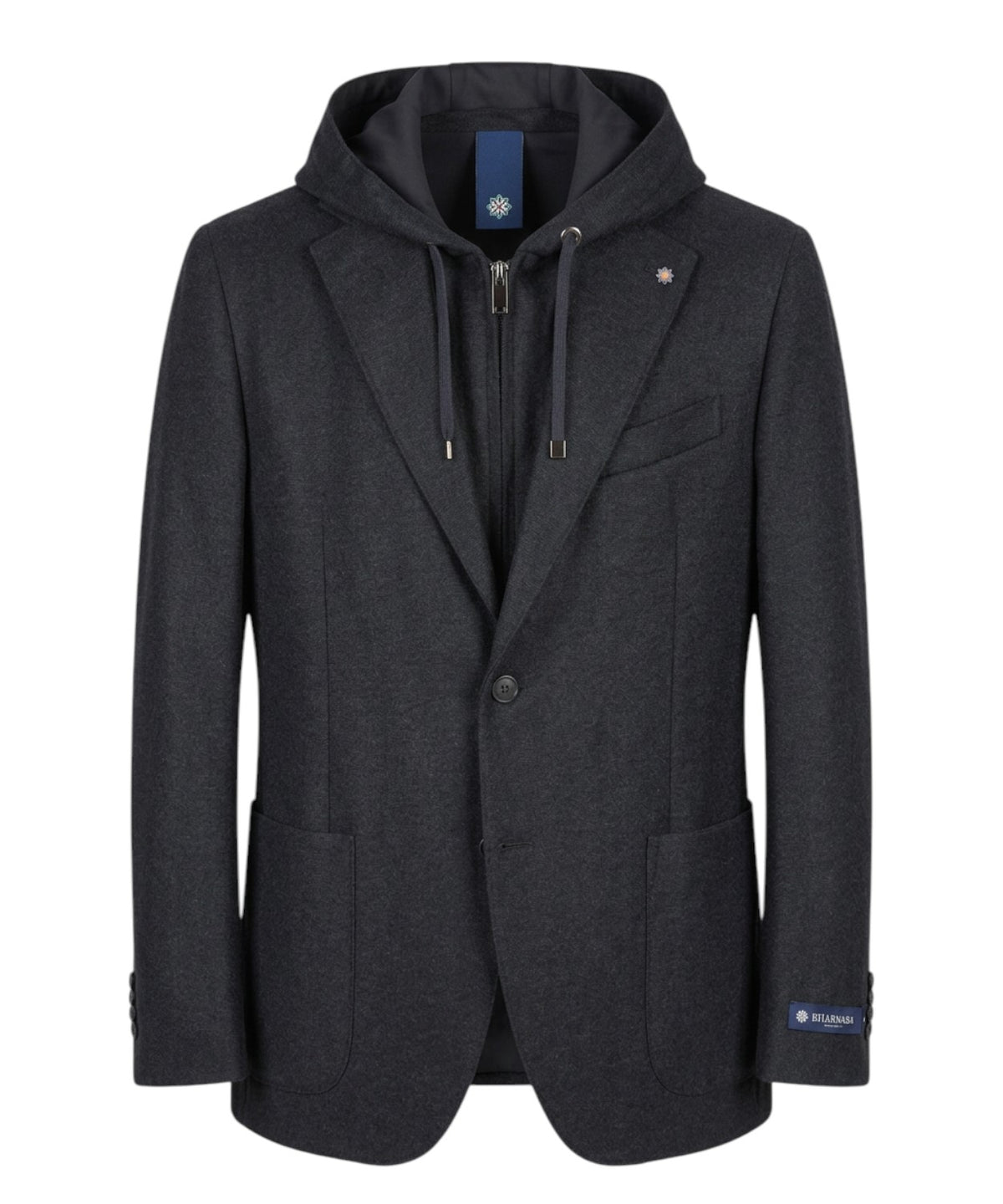 Giacca Uomo Castellino Monopetto in Lana con Zip e Cappuccio