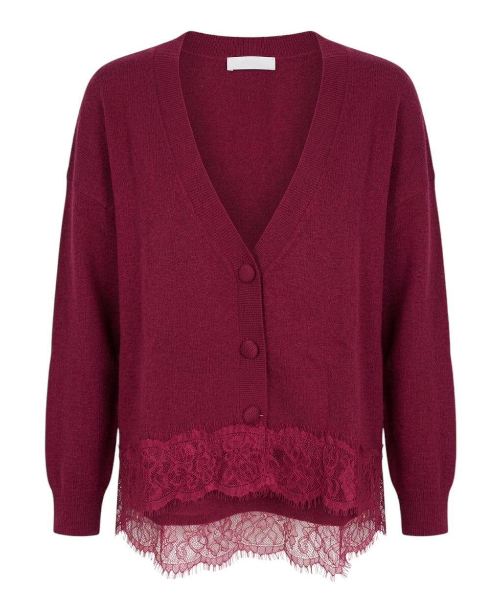 Cardigan Donna Cashmere Scollo a V Dotty con Pizzo
