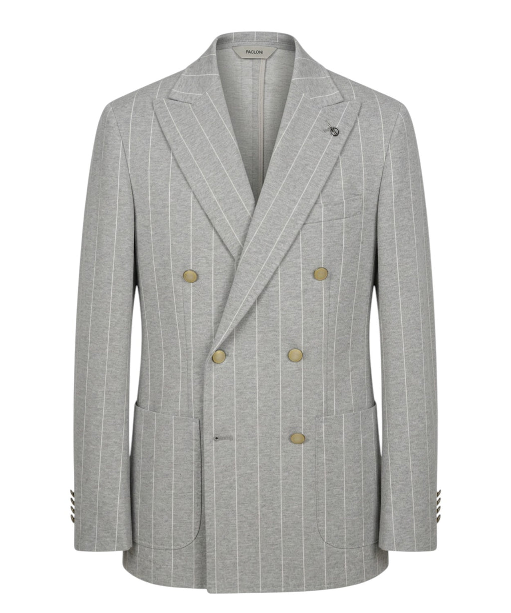 Veste Homme Paoloni croisée à fines rayures en coton stretch