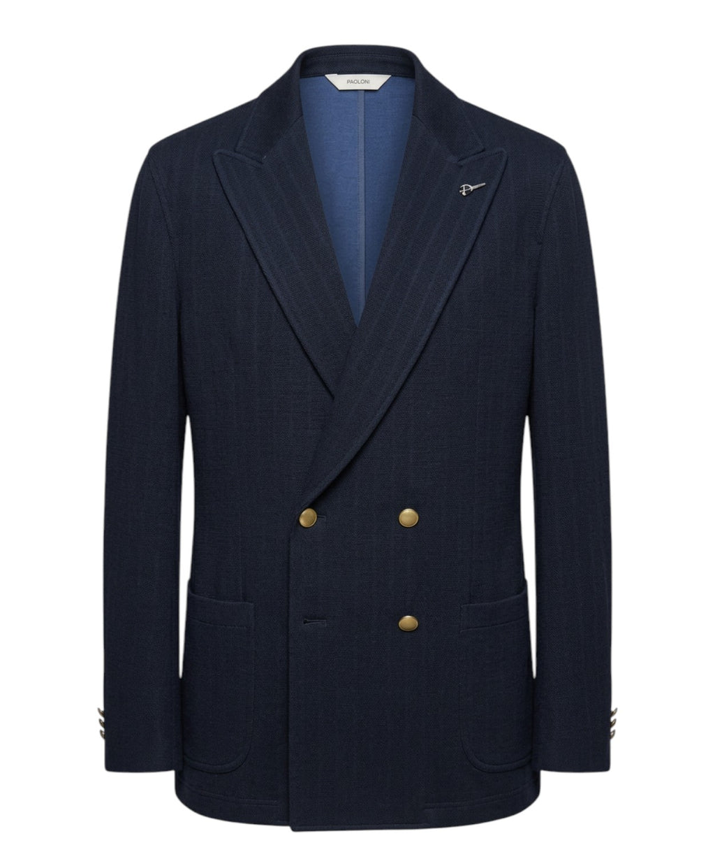 Veste Homme Paoloni croisée à côtes en mélange de coton et de laine