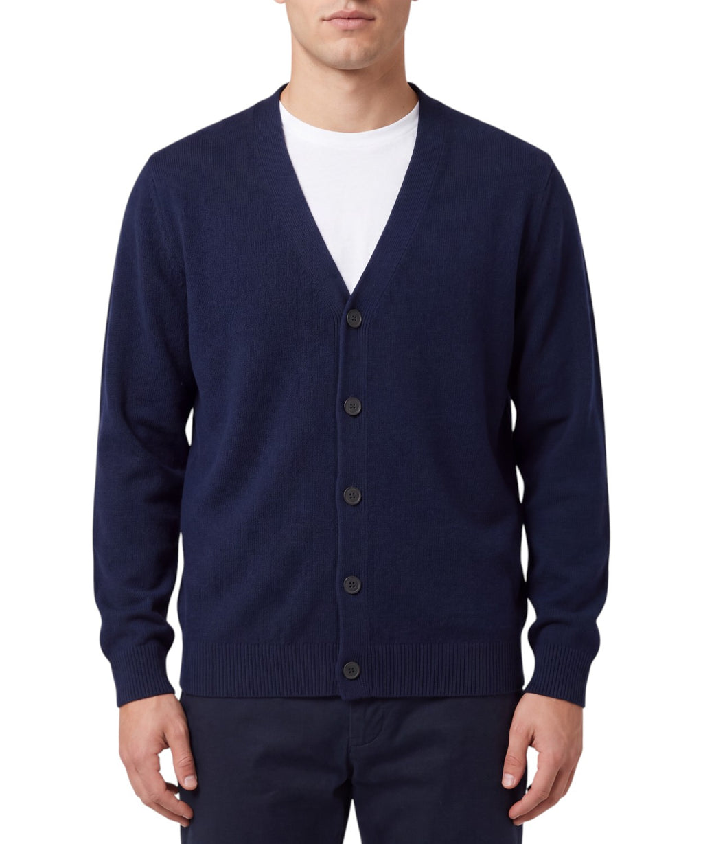 Cardigan Herrison in lana merino a coste inglesi