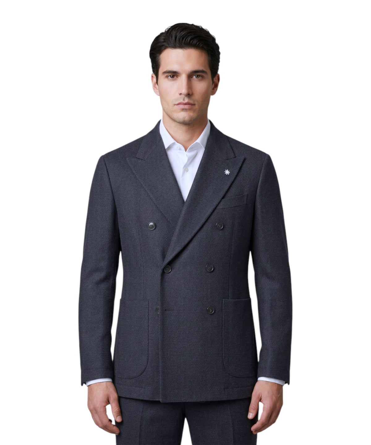 Veste croisée en laine chevronnée avec cachemire