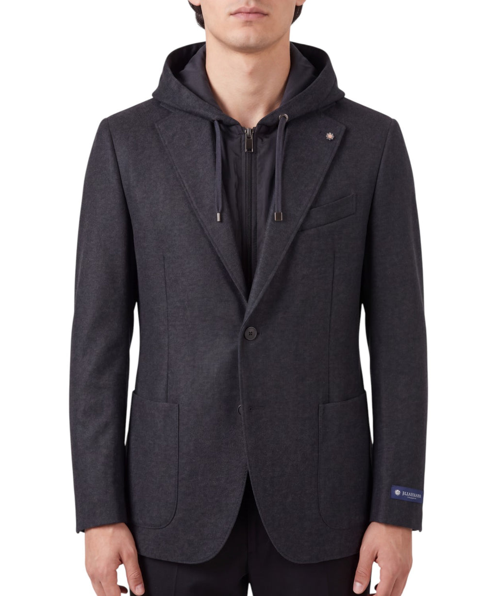 Giacca Uomo Castellino Monopetto in Lana con Zip e Cappuccio