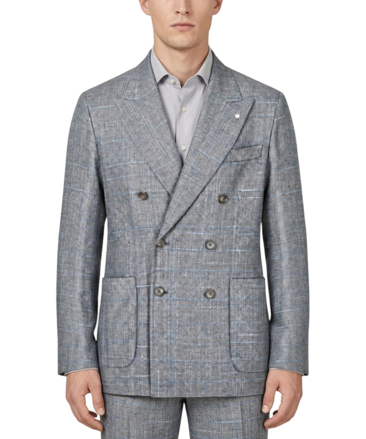 Veste Homme NUVOLA croisée à carreaux en mélange de laine bouclé